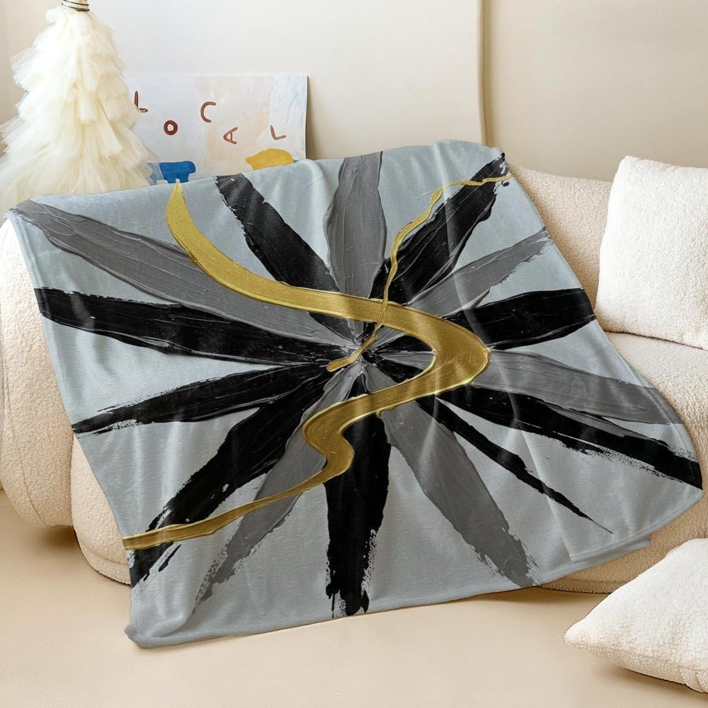 Couverture en flanelle Radiant Golden Arc noir et gris 150x200 cm