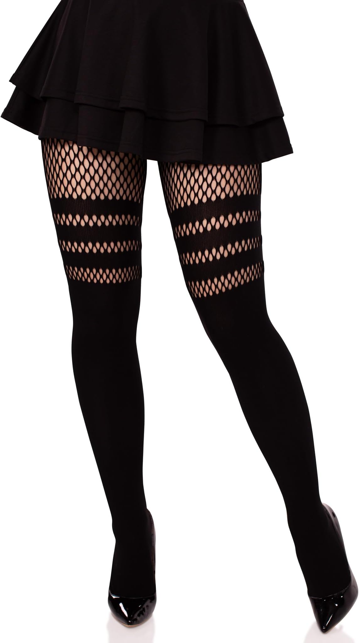 Seamless Striped Opaque Fishnet Tights