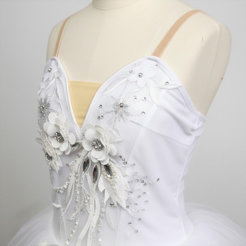 Gonna tutù Balletto per, Ricamata, in Pizzo, con Paillettes Scintillanti, Costume del Lago dei Cigni, Body Senza Maniche, Abito Ballo