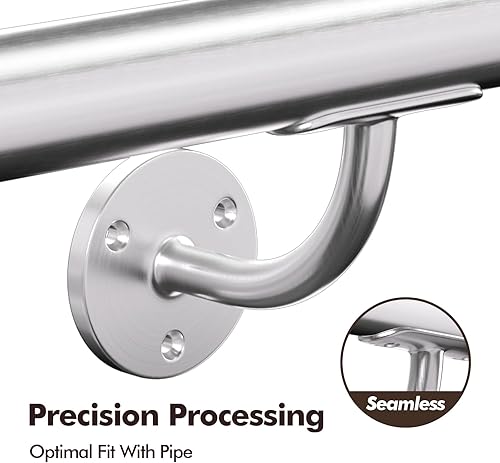 Miniatura 6 de Soporte de barandilla de mano, paquete de 2 accesorios resistentes de acero inoxidable 304 para escaleras de tubería de 1-78 pulgadas (1.902 in),