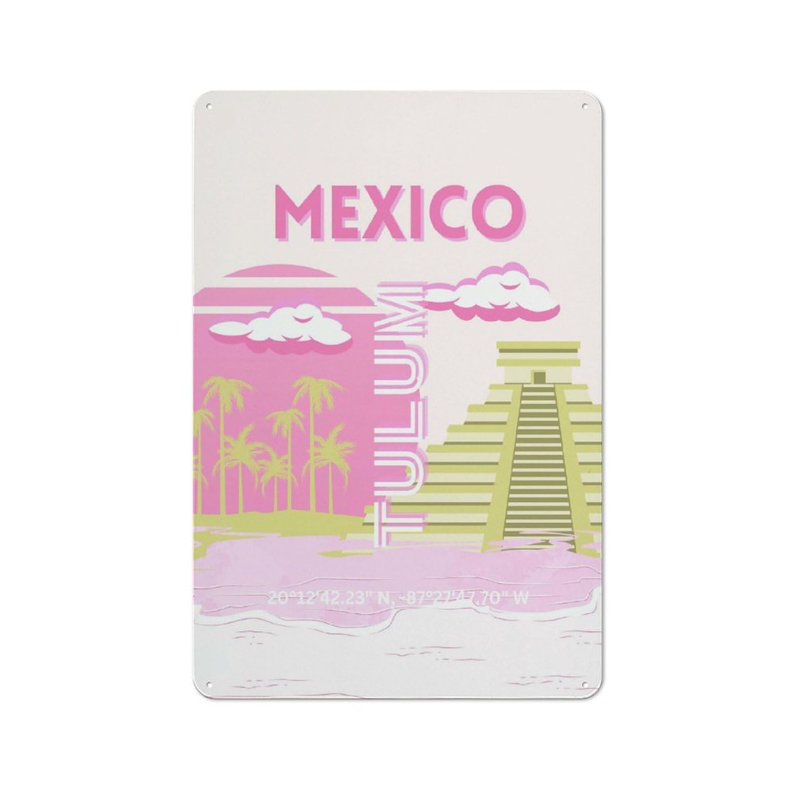 Junmoney Style-1 Classic Mexico Tulum Travel Metal Wall Art Sign 30X20cm, Vintage Wall Decor For Lounge, Study, Pub Or Wall Gallery