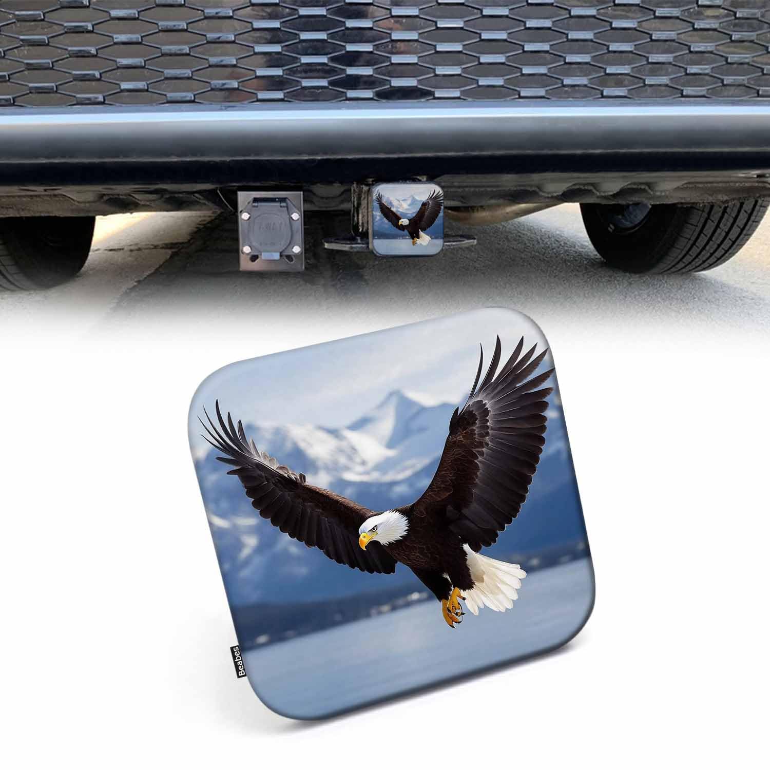 Beabes Bald Eagle Hitch Cover Winter American Eagle River Snow Mountain Rubber Trailer Hitch Cover Receiver Tube Covers Plug Cap Fits 2 Inch Receivers