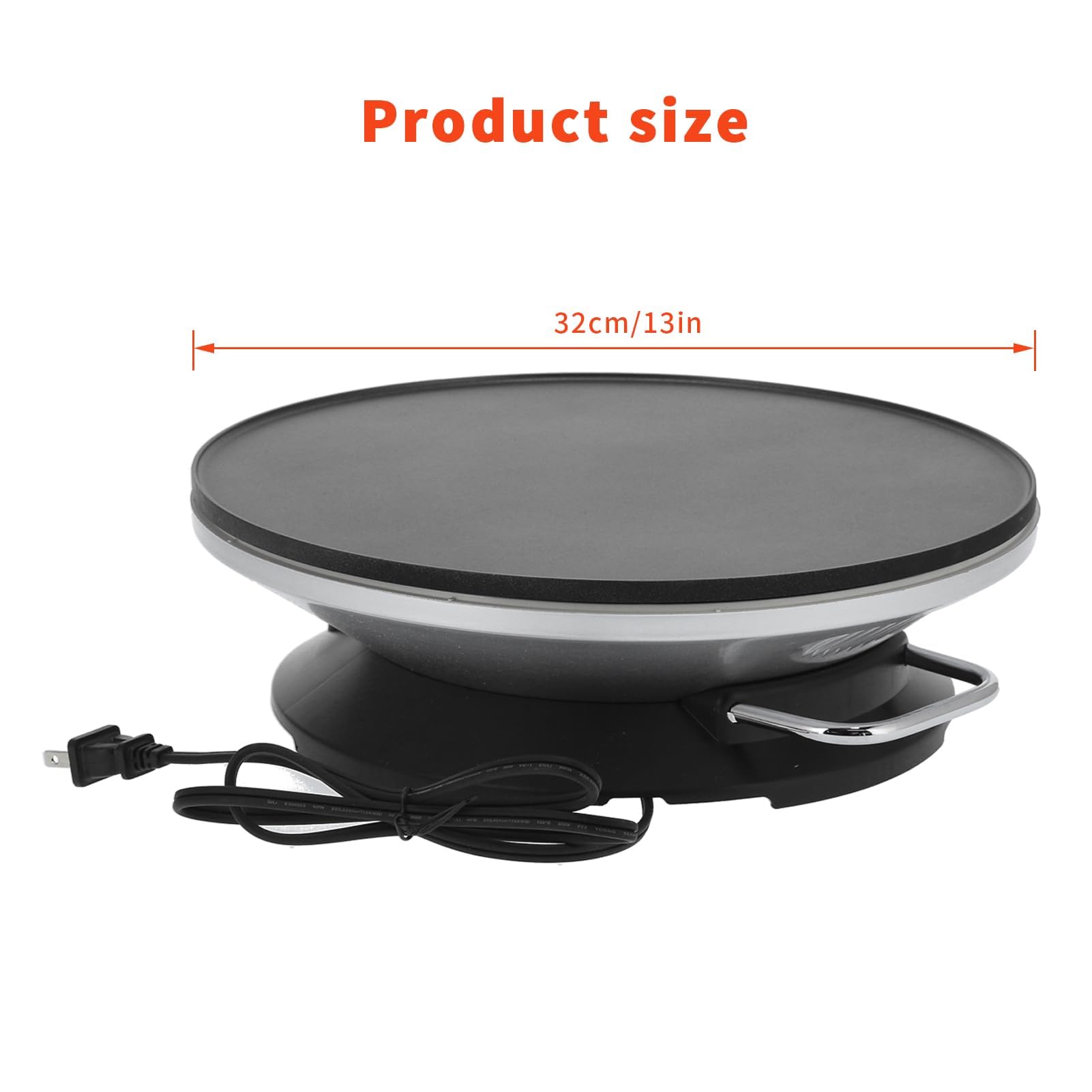 Crepera Eléctrica Multifunción de 1200 W Plancha Para Panqueques Acero Inoxidable 13 Pulgadas con Placa Caliente Estilo Sartén Antiadherente Crepes Dial Temperatura Ajustable 3 Velocidades