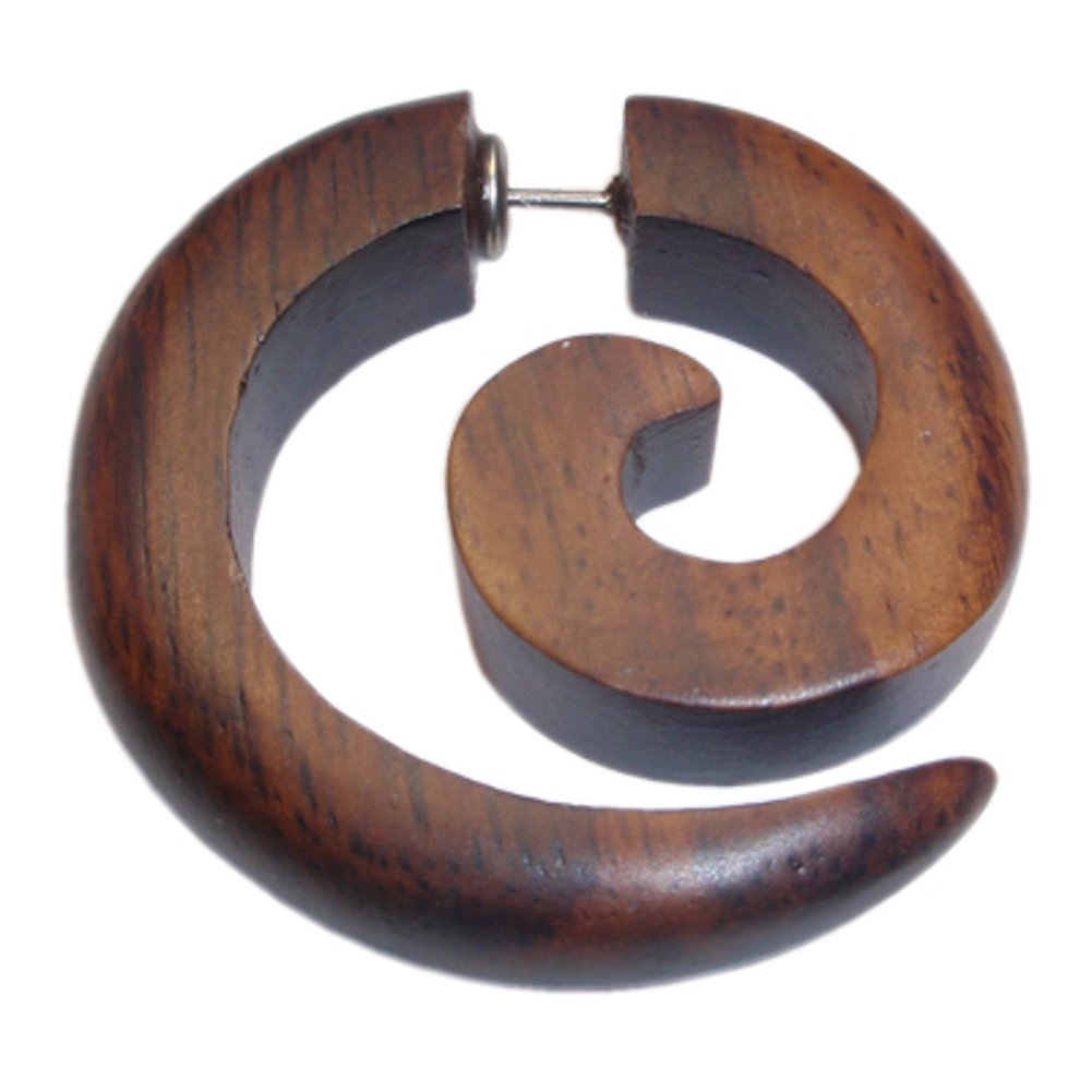 Pendiente Tribal Chic-Net madera de Sono Espiral marrón acero inoxidable