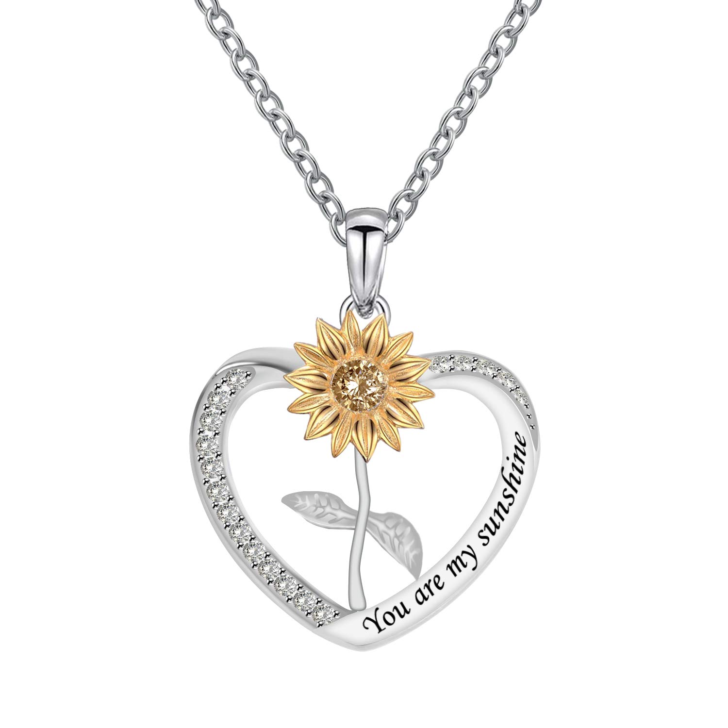 LYMYFHeart Sunflower Love Pendant Necklace You are My Sunshine Fashion Jewelry Gift for Women Girlfriend Customized Personalized 18" Chain