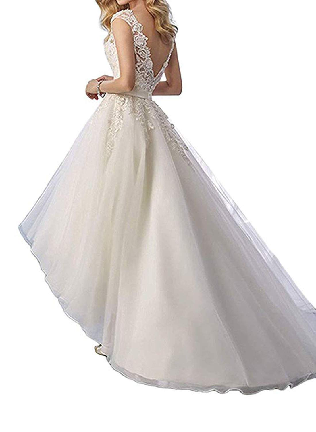 el Vestido de Novia Corto de Tul de Encaje de Boda Brilla, Blanco, 48