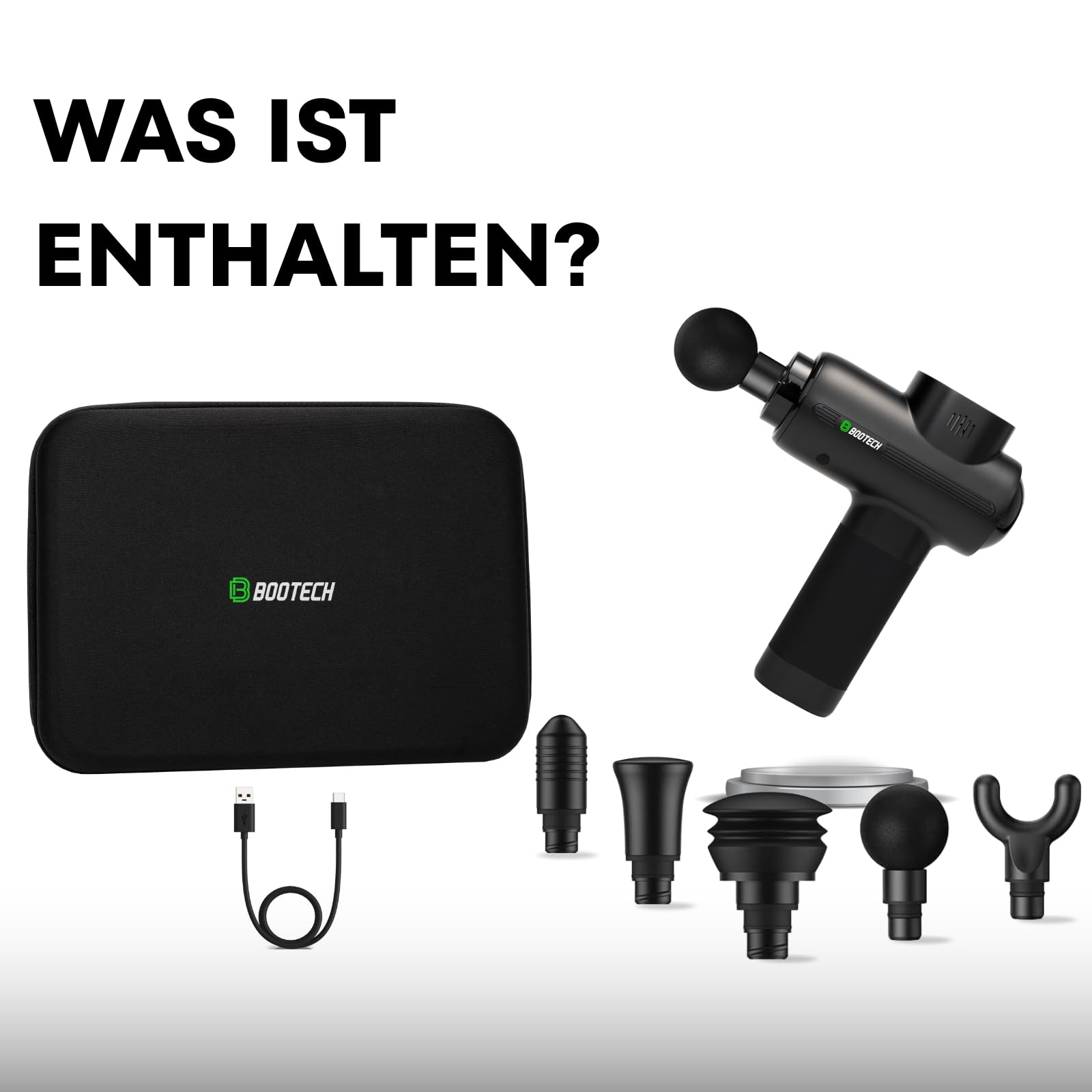 BOOTECH Professionelle Muskelmassagepistole, tiefes Gewebe mit 10 mm Amplitude, leise Massage Gun mit 5 Köpfen & 5 Geschwindigkeiten für sportliche Erholung, Schmerzlinderung