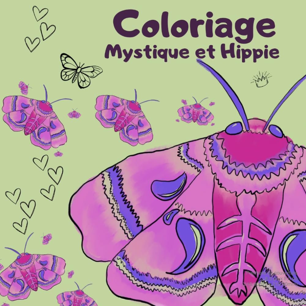 Coloriage Mystique et Hippie: Cahier de coloriage Mystique, hippie, fleur , lune , soleil , coloriage adulte , enfant , 24 pages à colorier