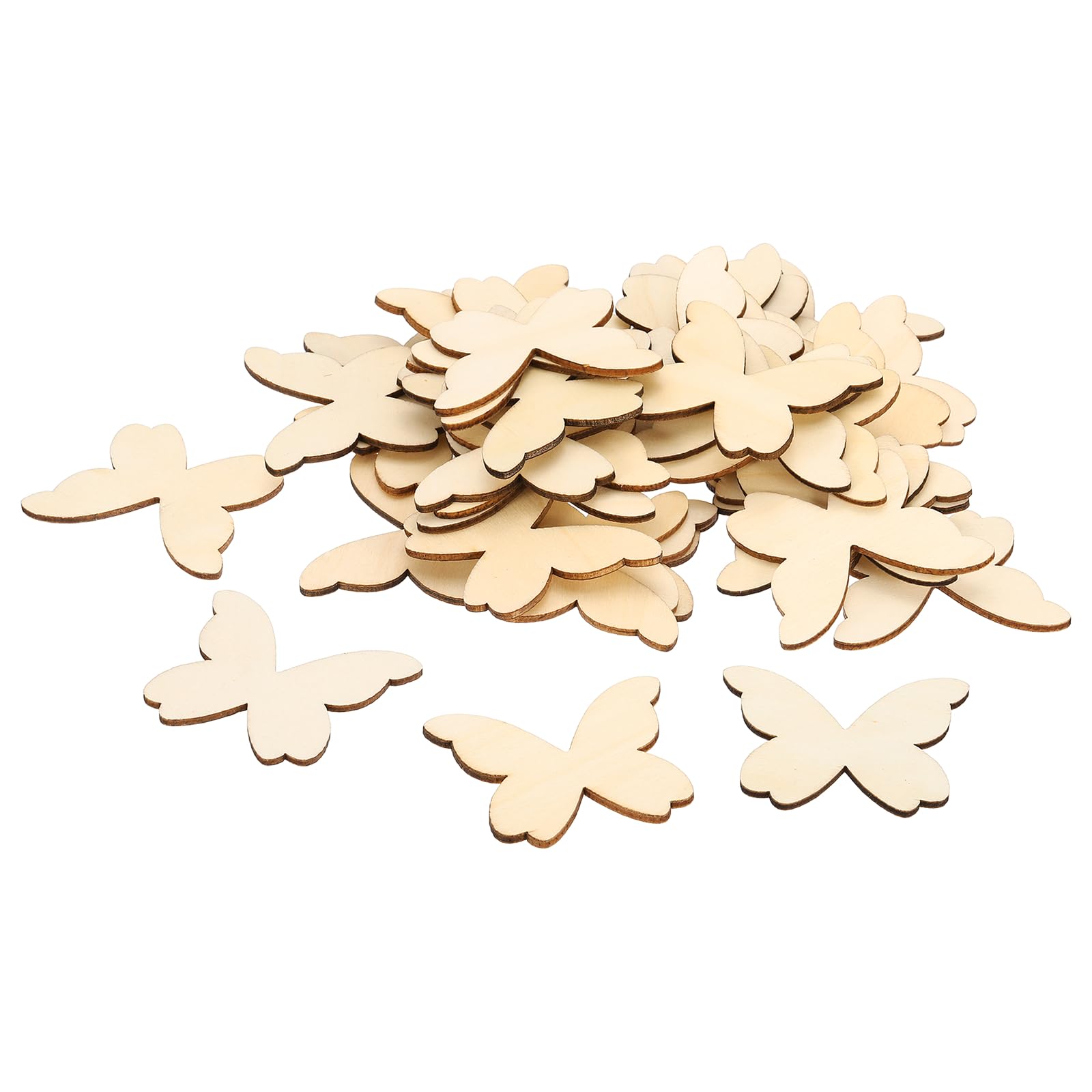 sourcing map 100 Pcs Wooden Butterflies for Crafts, 2.4"x1.9" Wooden Butterfly Cutouts Unfinished Wood Blank Slices for DIY Crafts Painting Engraving Door Hanger Sign Birthday Home Spring Decor