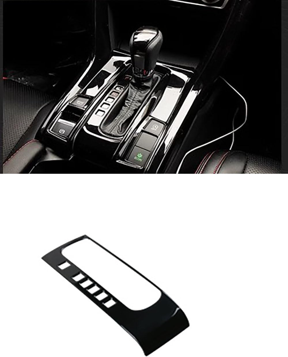 Car Accessories Fit for Honda Civic 10th Gen 2016-2021 ABS Interior Gear Shift Transmission Frame Cover Trim （Glossy Black） 1PC Set (Automatic Only)