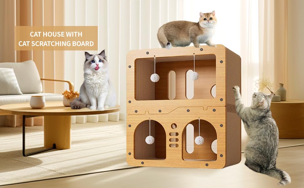 سرير قطط للقطط من جيزيبفن - كهف كبير للقطط والحيوانات الاليفة مع كرة من القنب السيزال ولوح خدش، مكعبات قطط عصرية لطيفة ومخبأ للقطط