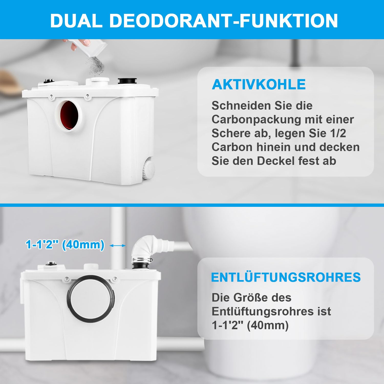 Pompe à eau sale 700 W - Système de levage 4/1 - Pompe à fèces - 190 l/min - Petit système de levage domestique - Pour WC, douche, lavabo