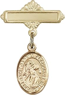 14kt Yellow Gold Baby Badge with St. Gabriel the Archangel Charm and Polished Badge Pin 1 X 5/8 inches