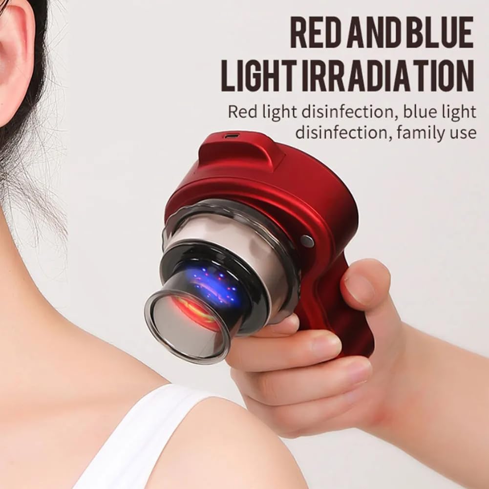 Massaggiatore a coppettazione sottovuoto – Set di terapia elettrica intelligente per coppettazione, luce rossa e blu, 12 livelli di aspirazione, sollievo dalla pressione con un clic, riduce il dolore