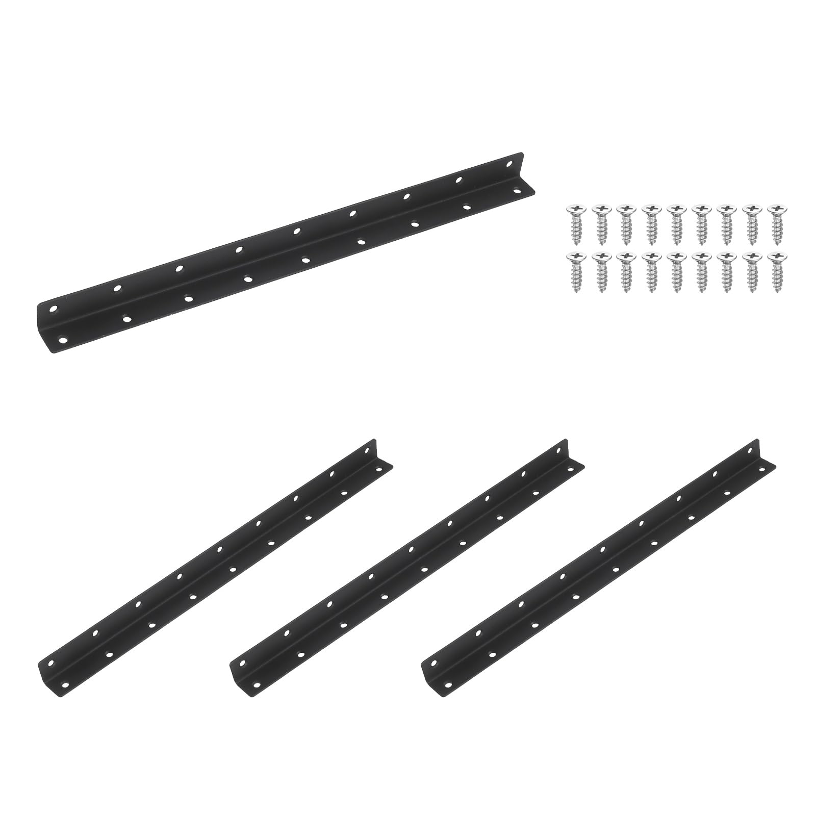 sourcing map 4Pcs Angle Brackets for Wood, Stainless Steel Corner Brackets with Screws, L-Shape Corner Brace for Fixing Repairing Jointing Furniture Shelves Cabinets (425x25x25mm, Black) โ image 1