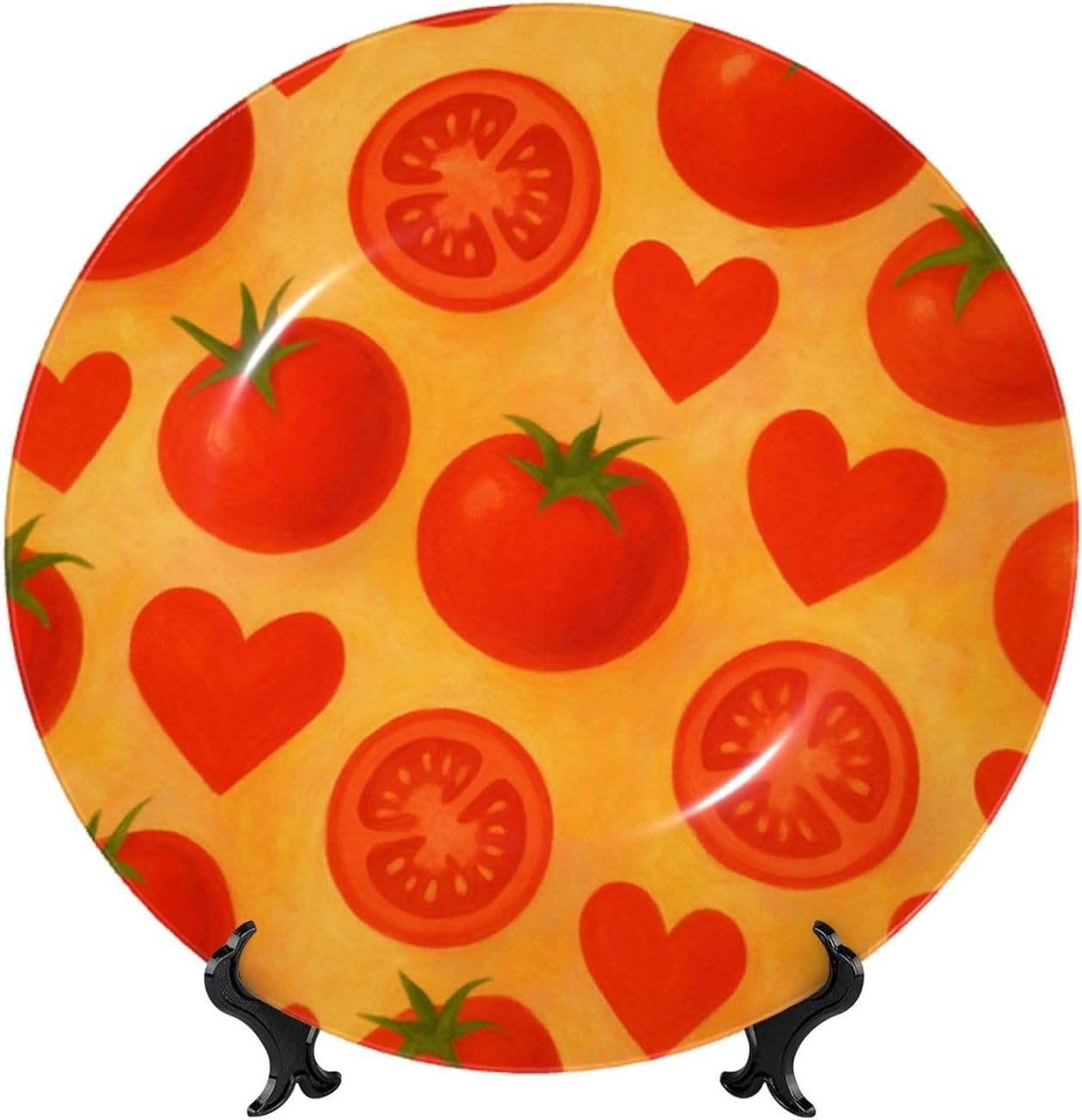Cartoon Tomato Slices 10 Inch Decorative Plate With Stand, Elegant Display Wall Plate For Home Decor