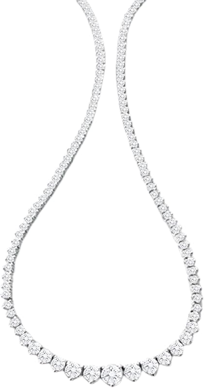 DEWBERRY Collar de tenis de diamantes graduados certificados de 7 quilates para mujer en plata de ley 925 maciza con diamantes IGI redondos cultivados en laboratorio, collar de tenis de 18.0 in | chapado en oro blanco de 14 quilates (claridad VS y color F-G)