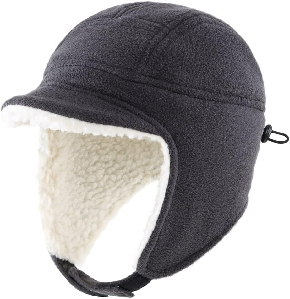 VIDI Toddler Boys Winter Hats Kids Fleece Sherpa Lined Thick Hat Warm Earflap Cap with Visor Windproof Snow Ski