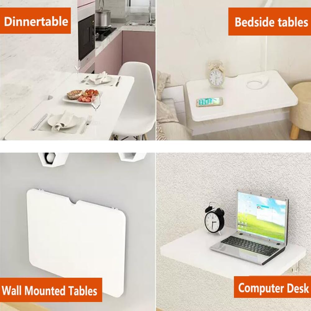 White Wall Mounted Folding Workbench for Kitchen Study Dining Room Space Saving Invisible Table (Multiple