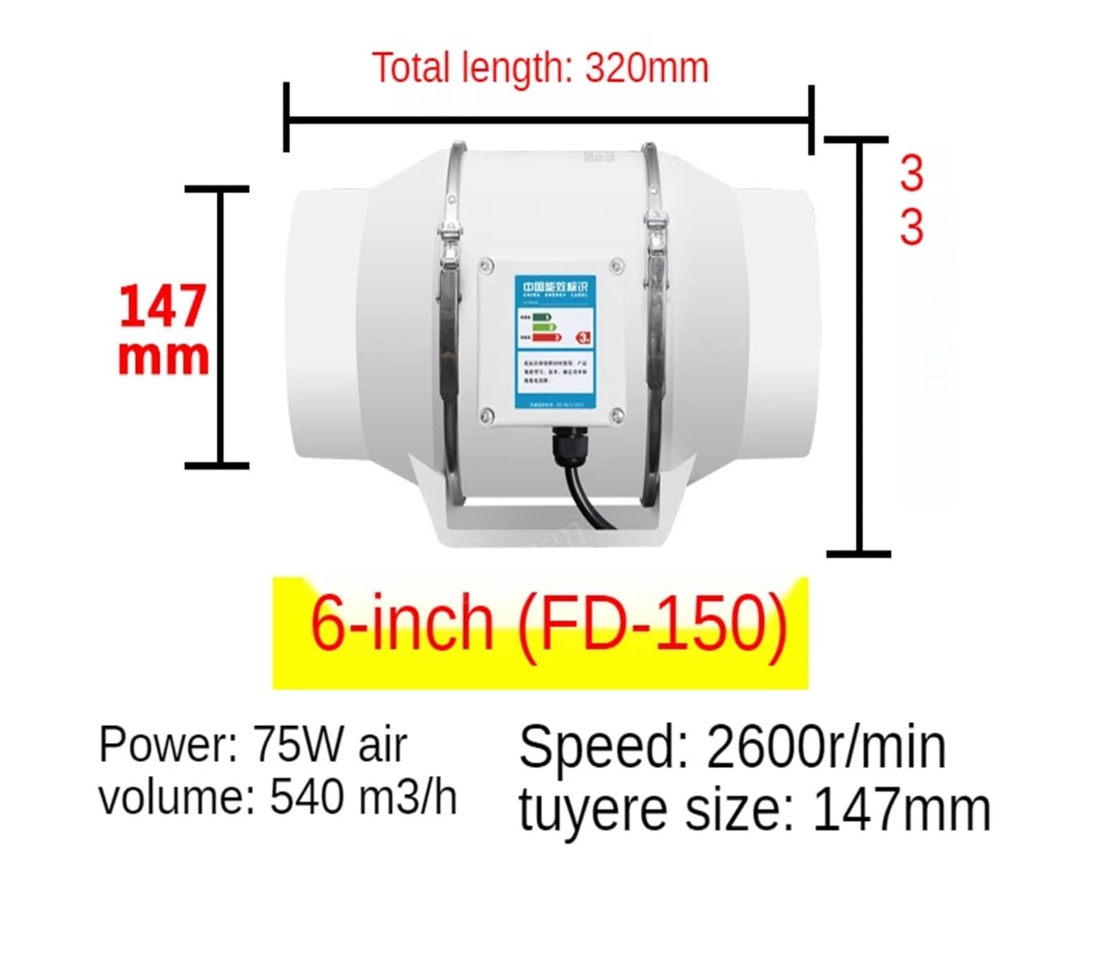 Ventilador de tubería en línea, Extractor De Aire De 6 Pulgadas, Ventilador De Conducto Silencioso En Línea, Extractor De Baño, Ventilación, Cocina, Inodoro, Pared, Limpieza De Aire, Soplador Potencia