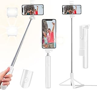Selfie Stick Tripod, 40 in Retractable Phone Tripod with Wireless Remote Control & Light, Portable Selfie Stick Tripod for Photograph, Live Streaming, Video Recording, Compatible with All Cellphones