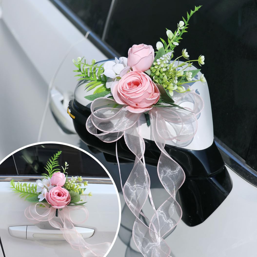 Künstliche Blumen für Hochzeitsauto Dekoration Autoschleife 20×45cm Blumenschleife mit Organzaband Hochzeitsauto Rückspiegel Türgriff Dekoschleife Autoschmuck SeidenblumeRot20 Stück