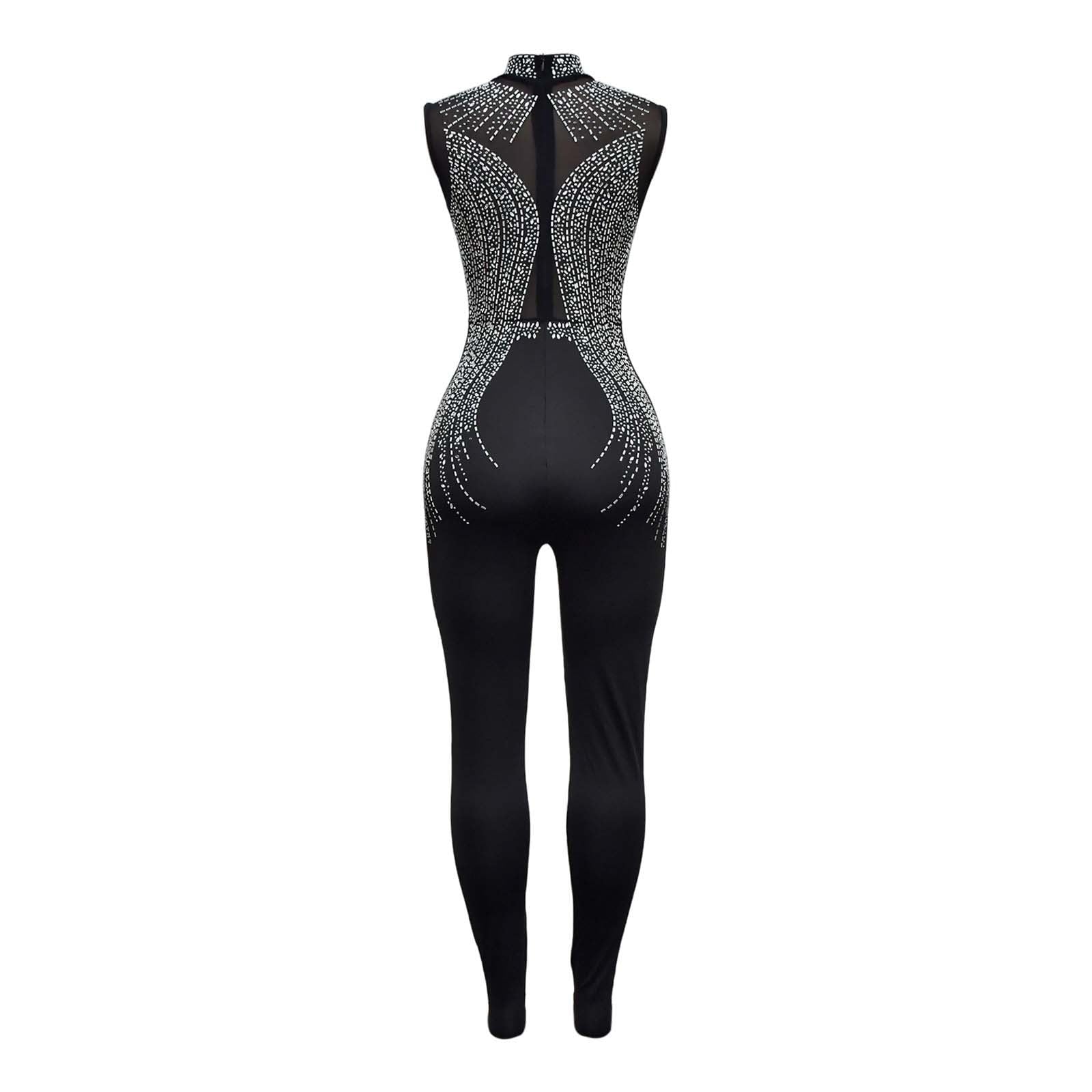Combinaison Femme éLéGante Combinaison d'été féminine sans manches et décontractée avec strass parfaite pour les sorties quotidiennes et les moments de détente