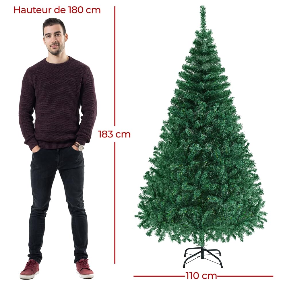 Yaheetech Sapin de Noël Artificiel 183 cm Arbre de Noël avec Support en Métal 598 Branches