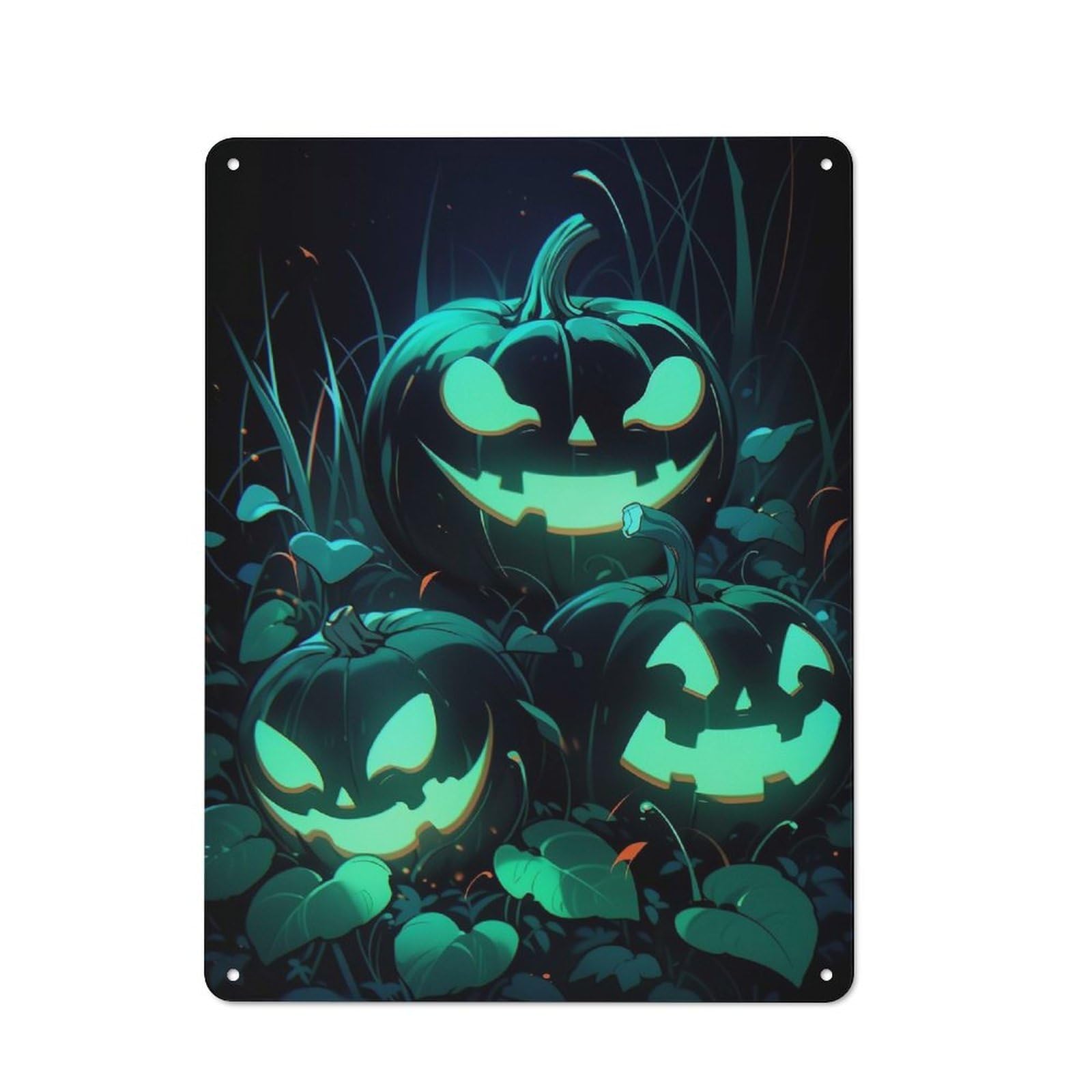 Junmoney Glowing Jack-O-Lanterns Metal Plaque 40X30cm With For Garage Wall, Retro Decor, Housewarming Present For People Styling Garage