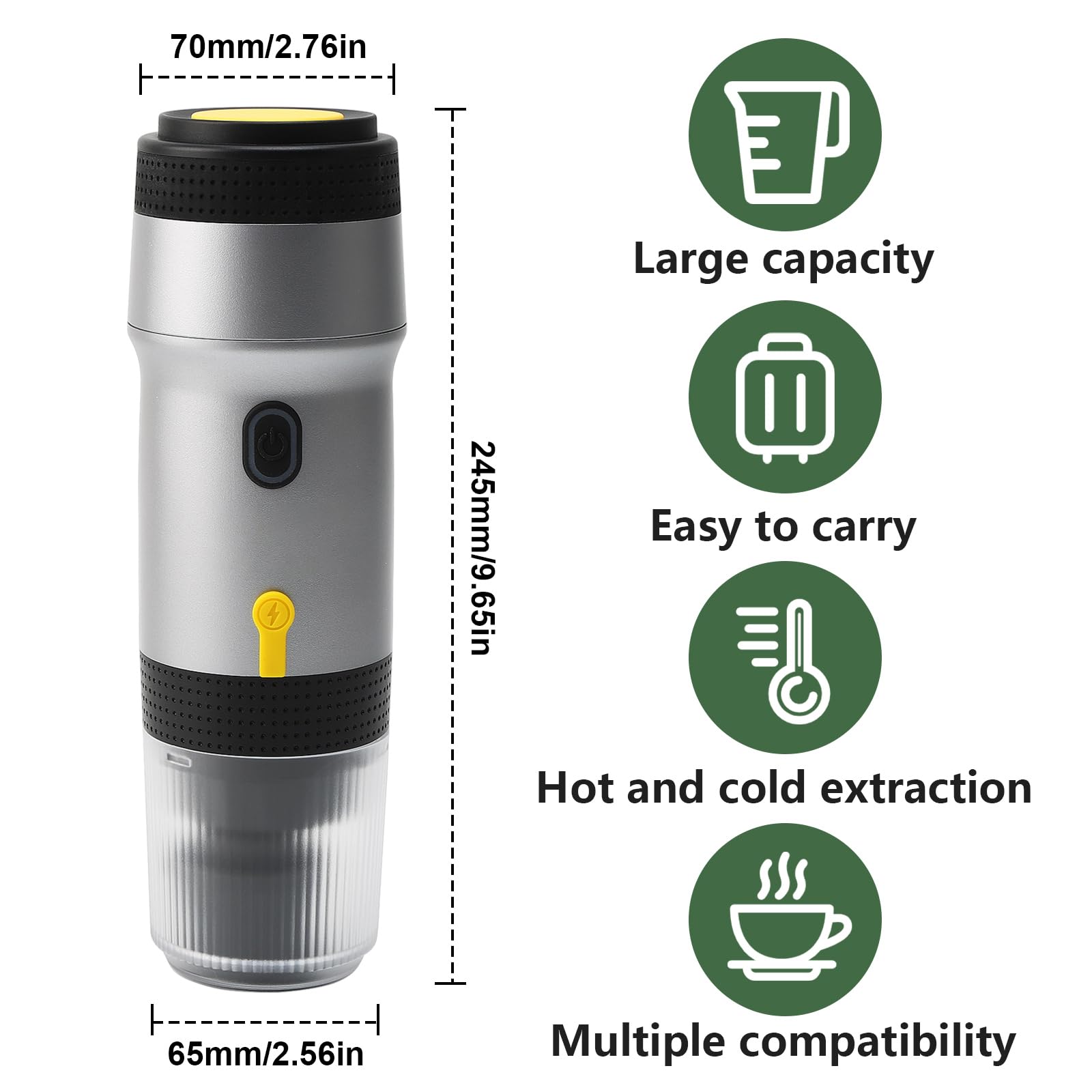 Ruspela Machine à expresso électrique portable, mini cafetière électrique rechargeable de voyage compatible avec les capsules NES et les capsules DG et le café moulu pour le camping, la randonnée, le