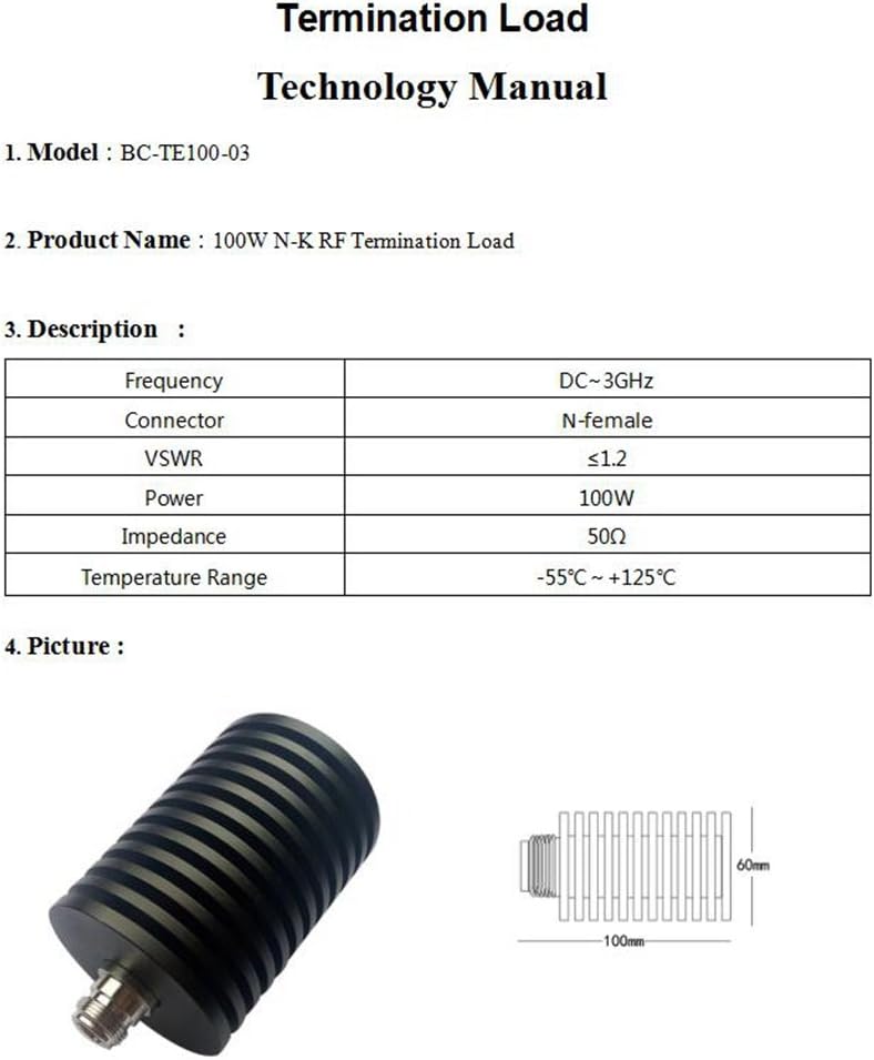 BECEN 100W N-Female Connector Dummy Load, Termination Load,DC to 3 GHz,50ohm