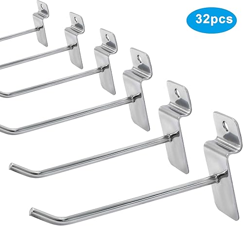 Miniatura 2 de Coufce 32 ganchos para colgar en la pared con listones de 4 pulgadas, ganchos plateados para garaje, accesorios de pared de rejilla resistentes,