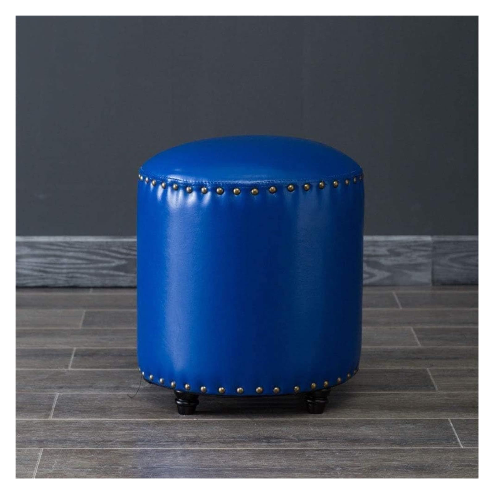 Tabouret repose-pieds ottoman rond en cuir bleu marine haut de gamme