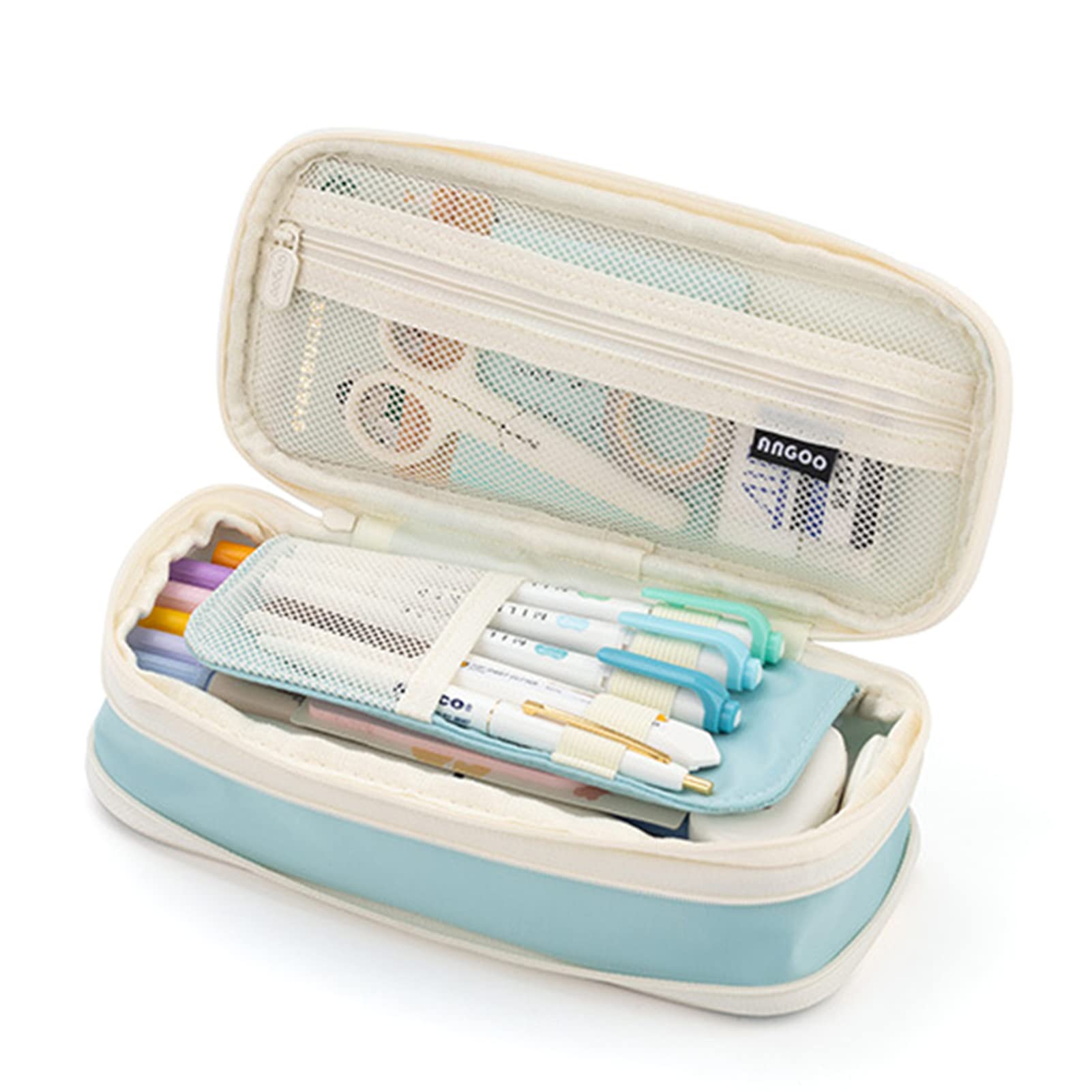 FUNFANG Estuche para lápices, gran capacidad, estuche escolar con cremallera, bolsillo de almacenamiento de oficina, bolsillo de almacenamiento multicapa, azul celeste