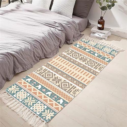 Tomifine Tapis en Coton Tissé, Tapis Bohème avec Frange, Tapis Tissé pour Salon Chambre, Home Tapis Géométriques Design Moderne Lavable Antiderapant...