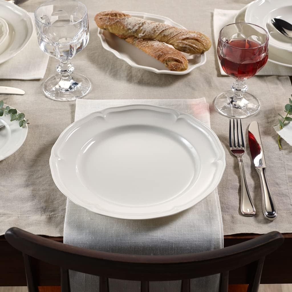 Villeroy & Boch Manoir Collection Dinner Plate, Premium Porcelain, Made in Germany, 10.5 in Diameter, Rich, Creamy White
