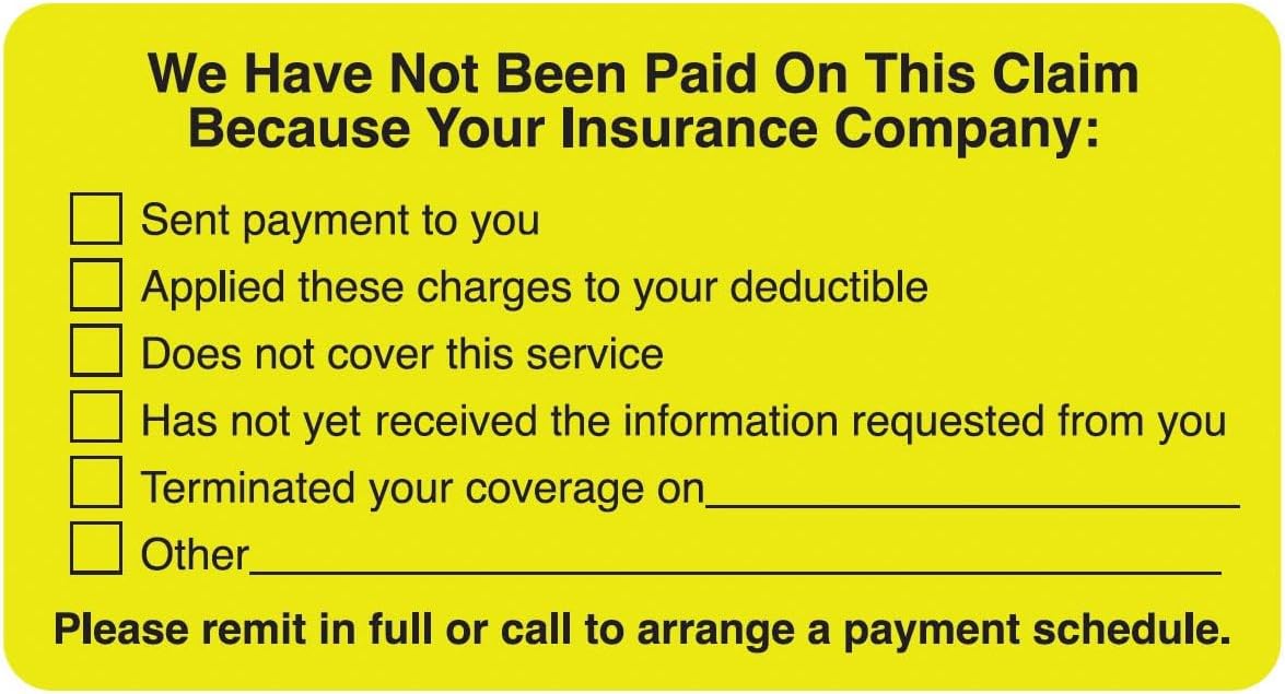 Insurance Share Paid Patient Statement Label, Fluorescent Pink, 3-1/4” x 1-3/4”, Doctor Stuff, Billing Explanation Stickers, Permanent Adhesive, 250 Stickers/Box