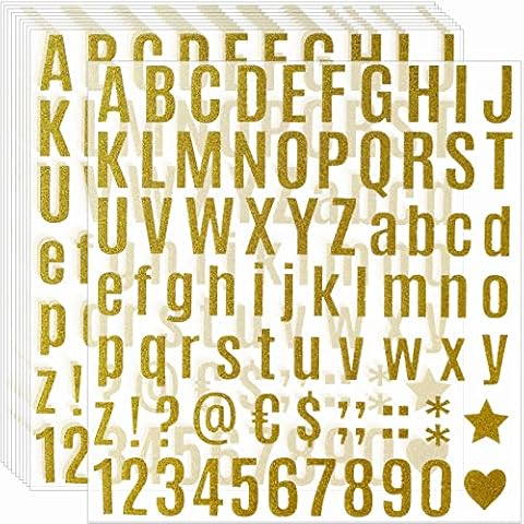Waynoda 790 Pieces 10 Sheets Glitter Gold Letter Stickers,Alphabet Number Stickers,Self Adhesive Letters Numbers Kit for Gift Decals,Home,Craft,Mailbox,Signs(1 Inch) Cover