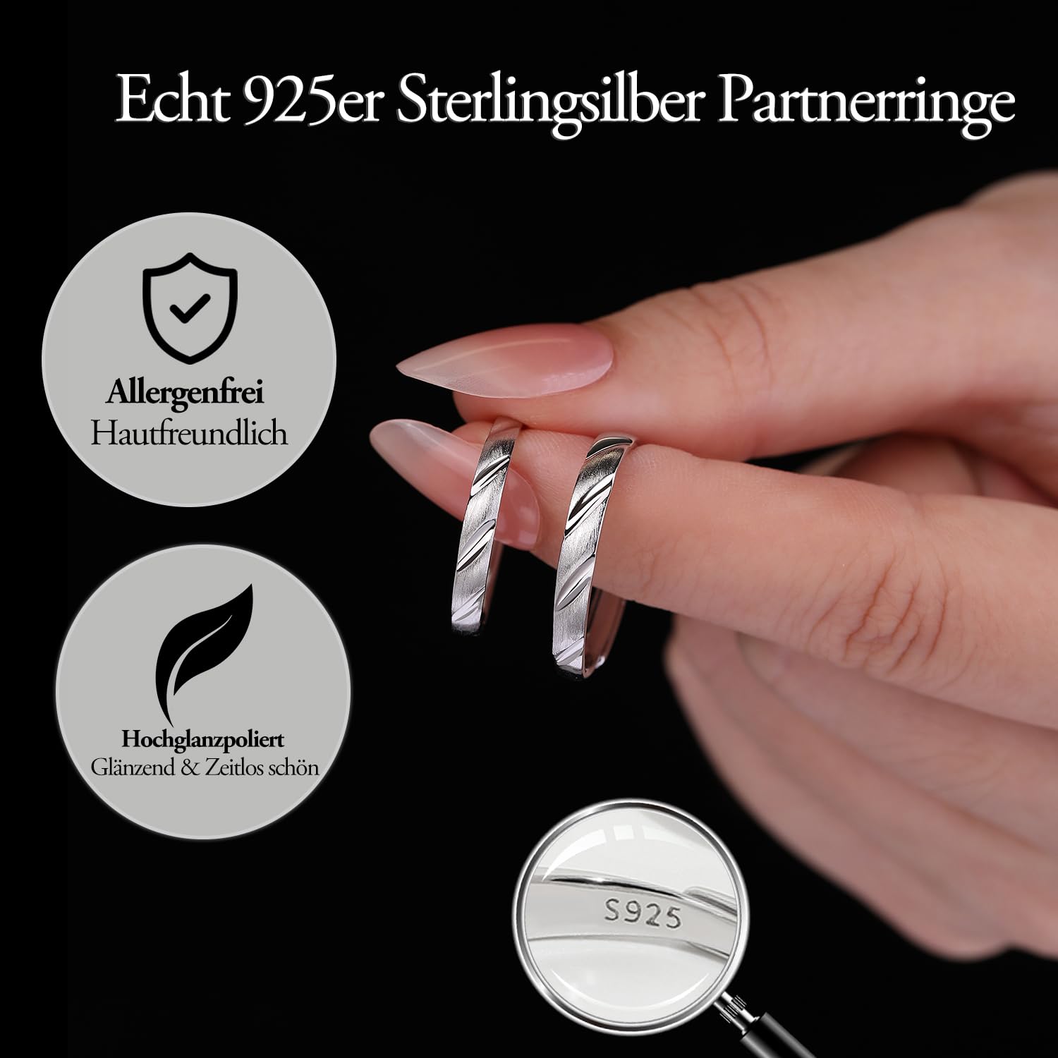 Meissa Eheringe Silber 925 Paarpreis für Sie und Ihn Partnerringe Paarringe Paar Ringe Verlobungsringe Verlobung Hochzeit Jahrestag Verstellbar Ringe Damen Herren Valentinstag