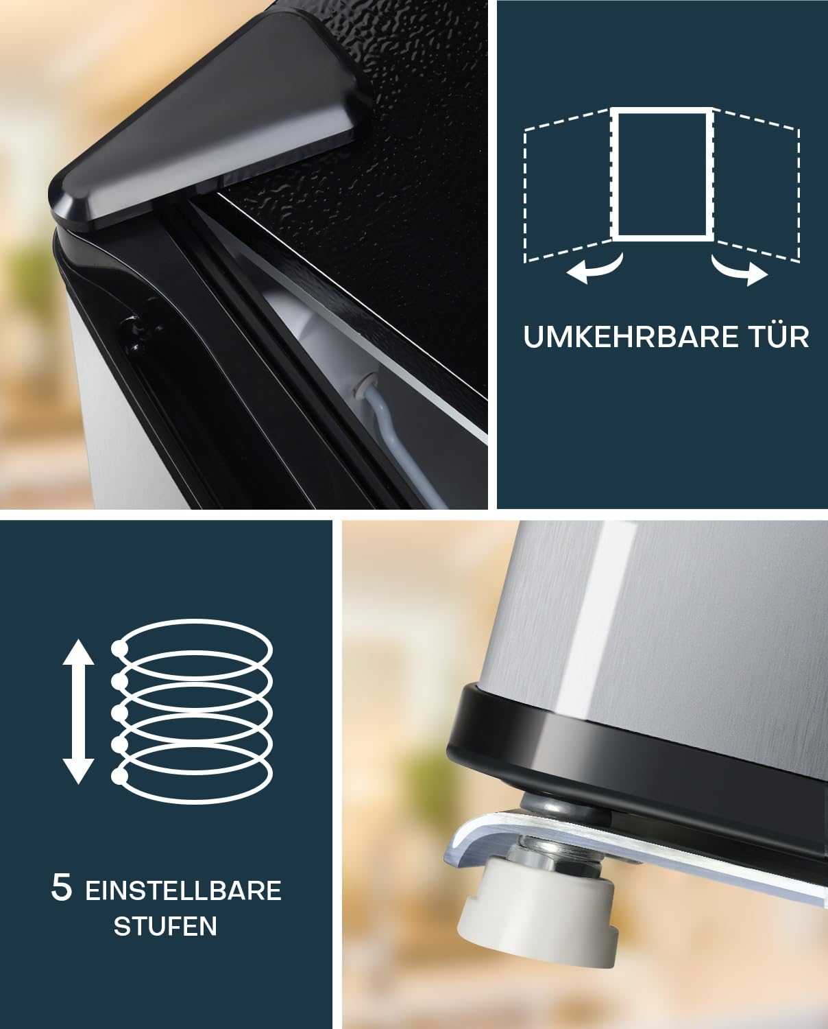 Upstreman Mini Kühlschrank 46L mit Eisfach, Temperaturregelung, Edelstahl