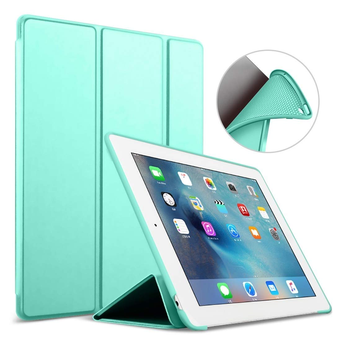 Fujimax ipad Mini 4. Nesil A1538 A1550 Uyku Modlu Yumuşak Darbe Emici Silikonlu Smart Tablet Kılıf + 9H 330 Derece Bükülen Nano Ekran Koruyucu,Mint