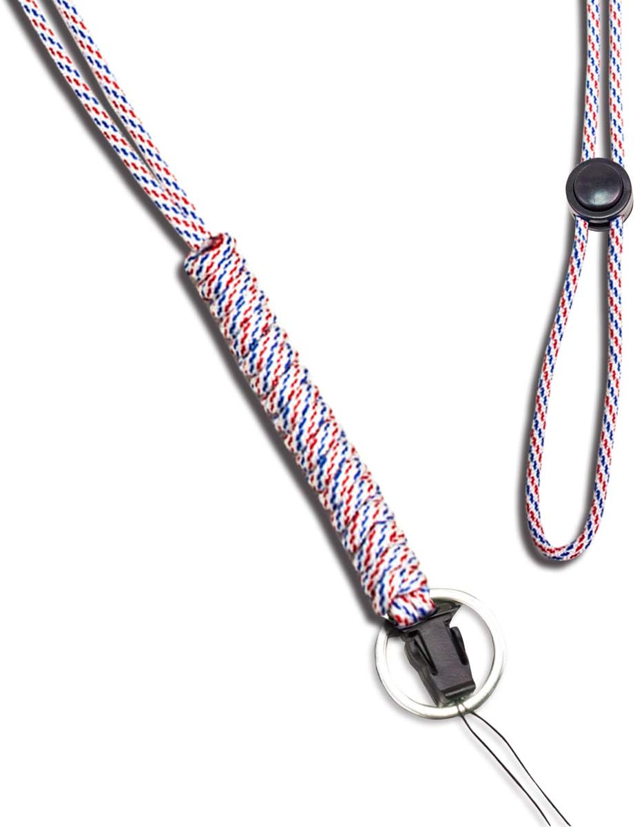 WALNEW 25-Inch Fashion Strong Survival Paracord Lanyard Necklace with Carabiner, Alloy Ring and Clip for Mobile Phones, Keys, Flashlights, ID Cards, Whistles, USB Drives, Knives etc