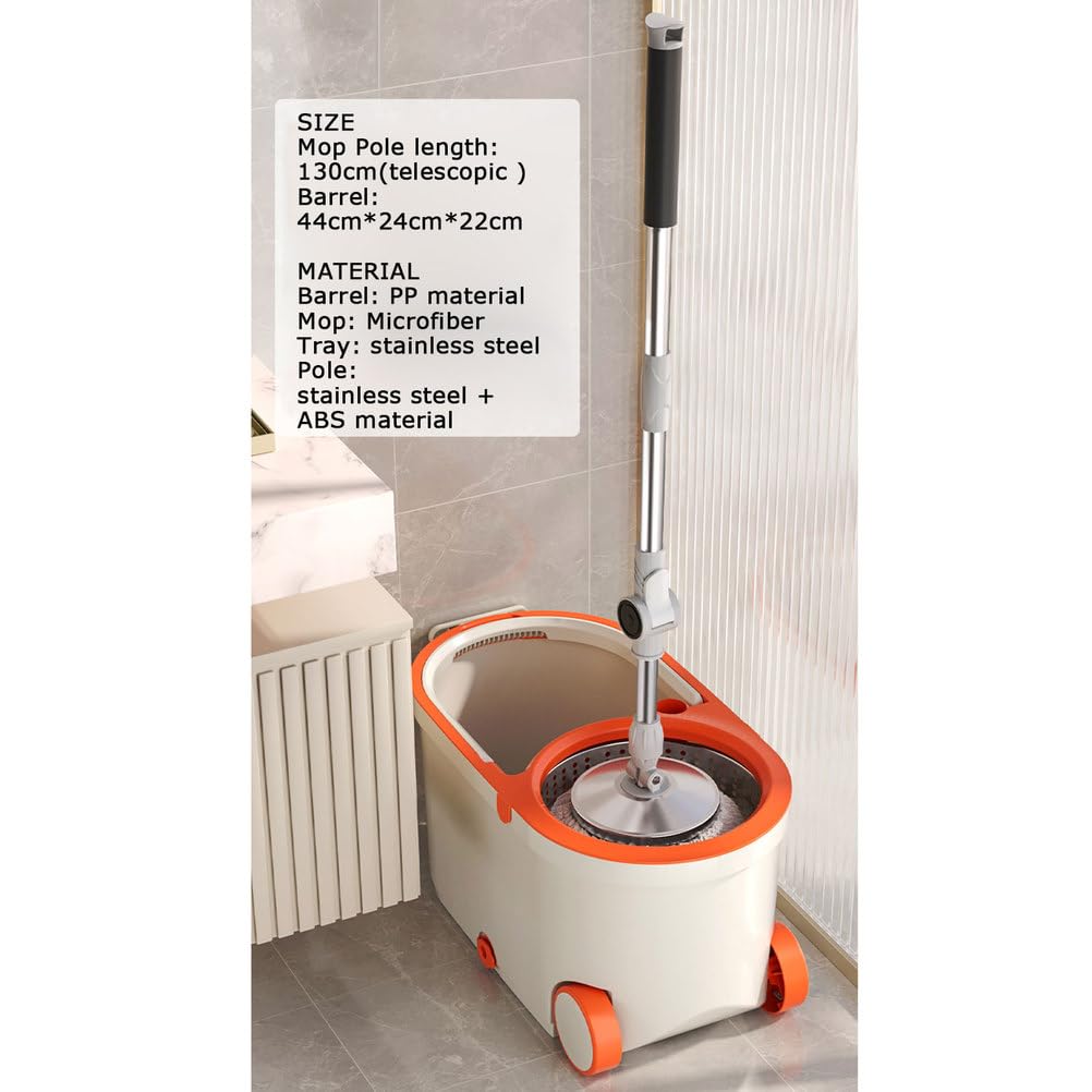 Este Juego de fregona giratoria y Cubo con escurridor Incluye 4 recambios de Almohadillas de Microfibra Lavables y Ruedas para facilitar su Transporte y Limpieza de Suelos en el hogar.