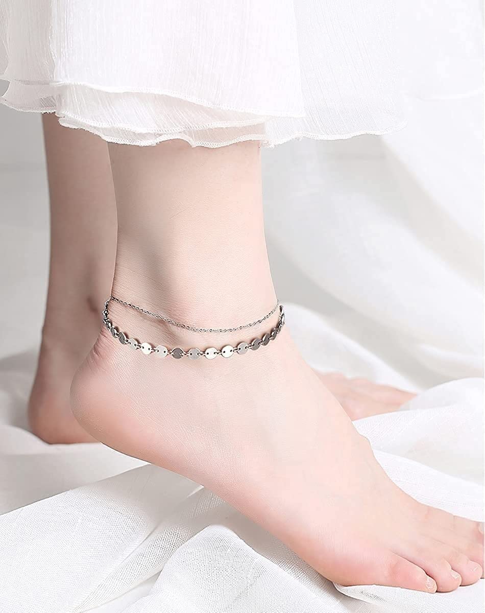 RWRAPS Cavigliera Boho in argento sterling da donna estiva a strati con catena portacavi da 4 mm per donna spiaggia a piedi nudi (oro b) (argento b)
