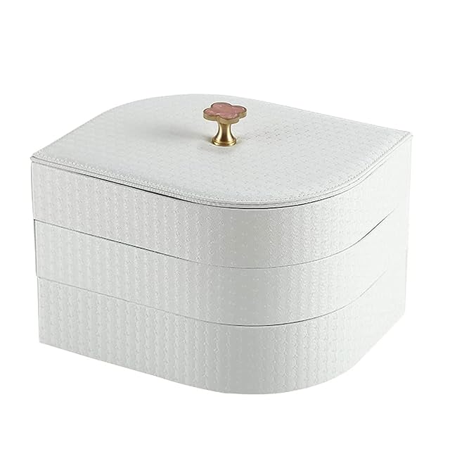 Jewelry Organizer Small Jewelry Storage Box Earring Holder for Women 3-Layer Travel Jewelry Tray Case with Lid for
