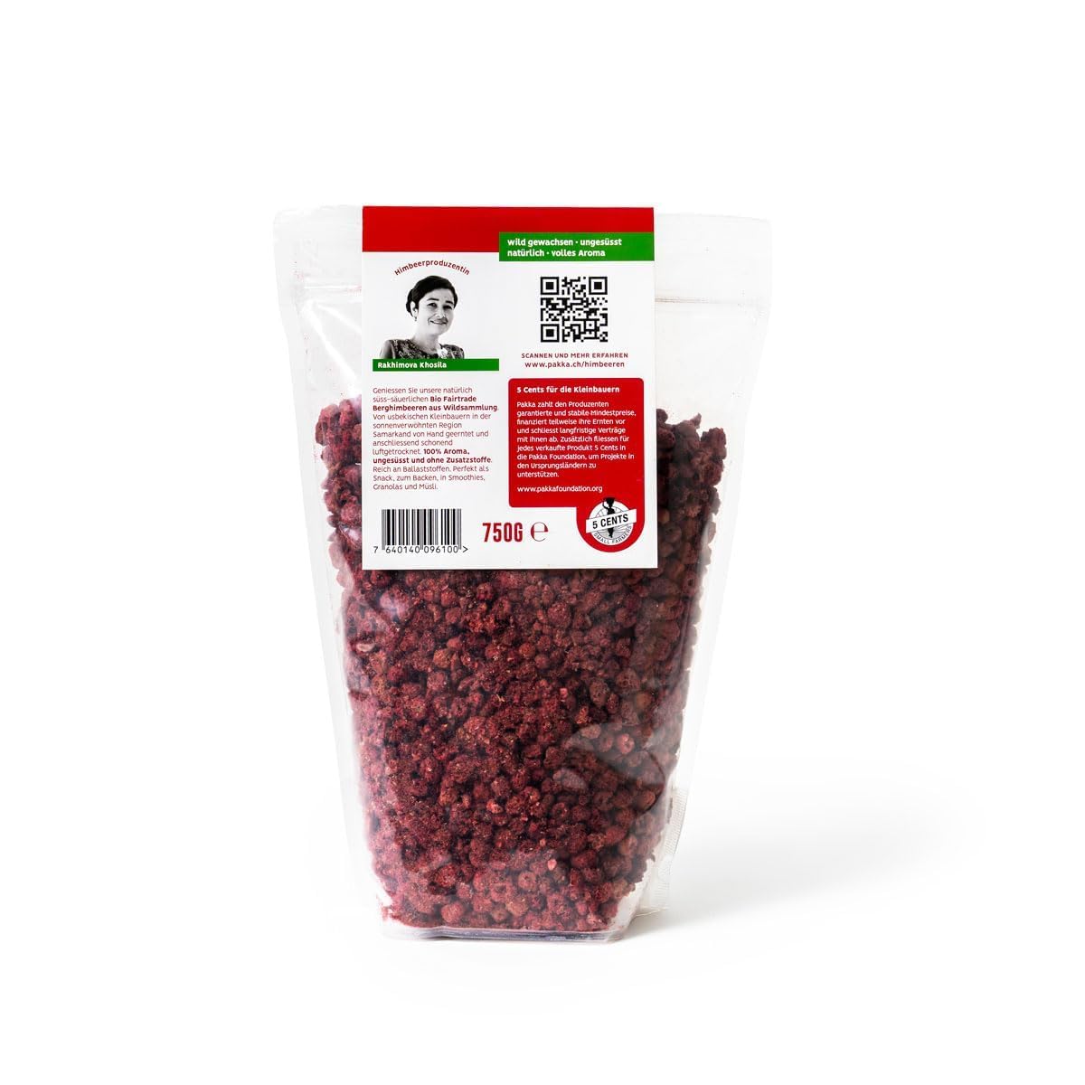 PAKKA – Framboises bio, issues du commerce équitable, séchées au soleil, non huilées, sans soufre ni sucre ajouté, cueillette sauvage, petits producteurs de Samarcande en Ouzbékistan, véganes (750 g)