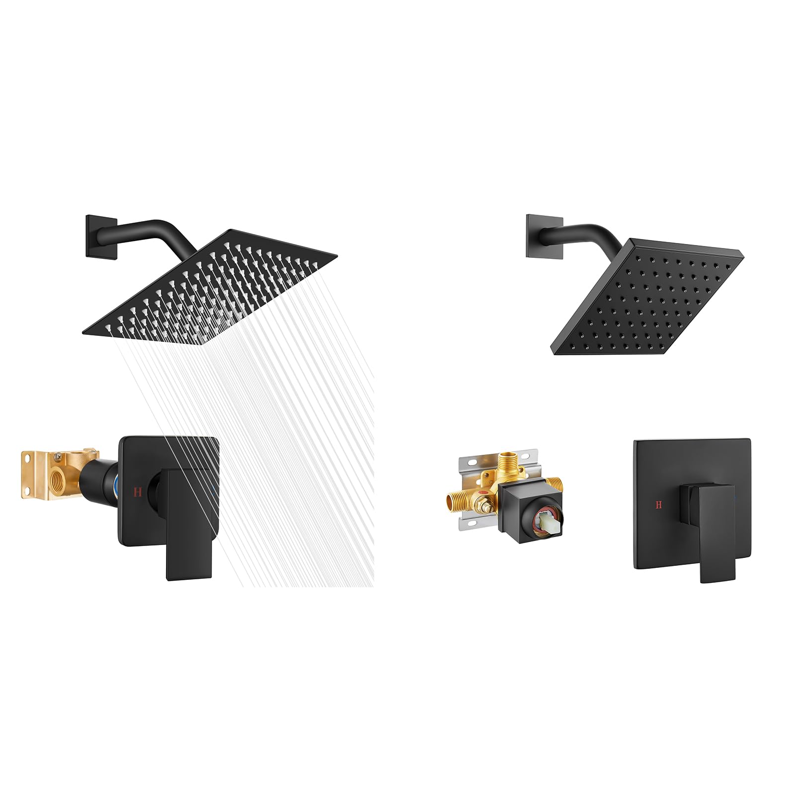 Set di soffione e maniglia per doccia, set di rubinetto doccia quadrato per bagno, sistema doccia a pioggia e set di rubinetto per vasca da bagno, kit di finitura doccia quadrato da 6 pollici, sist