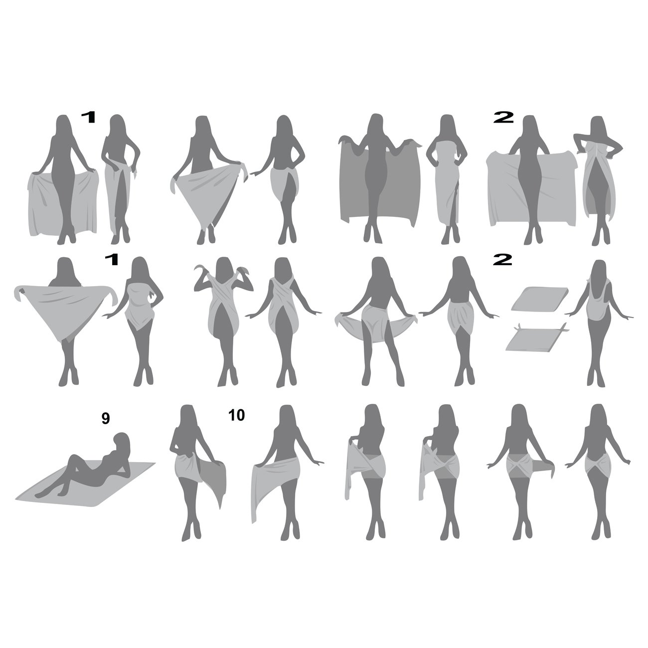 Ciffre Femmes et Hommes Uni - Couleurs Sarong Paréo Jupe enveloppante Serviette de Plage Robe enveloppante Saunatuch.