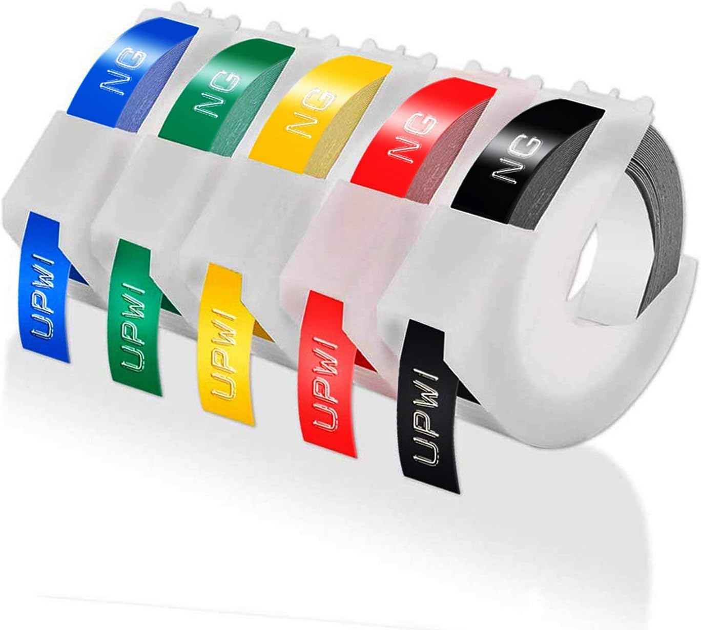 9mm Embossing Lable Maker Refill Compatible with Dymo Omega Junior Label Maker Tape 9mm x 3m, Replace for Dymo Embossing S0717930 S0717900 Refills 3D Tape Black/Blue/Red/Yellow/Green, 5X