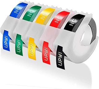 5 Rolls Embossing Lable Maker Refill 9mm x 3m Compatible Dymo Omega Label Tape Dymo Junior Label Tape, Dymo Embossing S0717930 S0717900 Refills for Dymo 3D Embosser Tape Black/Blue/Red/Yellow/Green